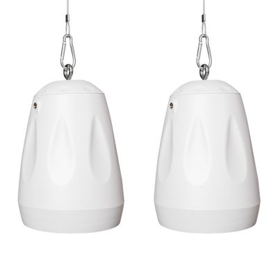 Sound Town 2-Pack 4" All-Weather Pendant Speaker, IP66, Wall Mount, Landscape, 70V/100V/8-Ohm, Indoor/Outdoor Commercial Speaker for Home and Commercial Installation, White (STPDS-4W-PAIR)