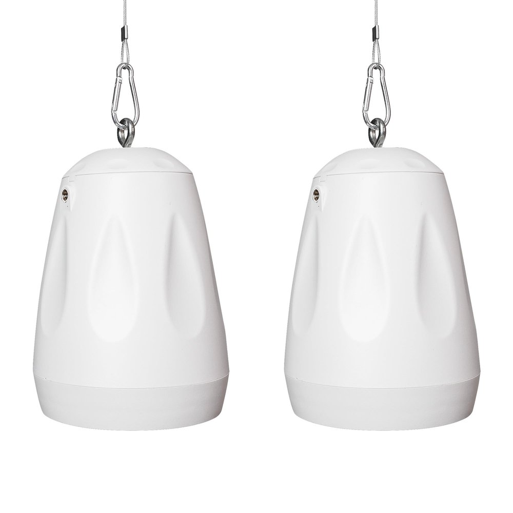 Sound Town 2-Pack 4" All-Weather Pendant Speaker, IP66, Wall Mount, Landscape, 70V/100V/8-Ohm, Indoor/Outdoor Commercial Speaker for Home and Commercial Installation, White (STPDS-4W-PAIR)