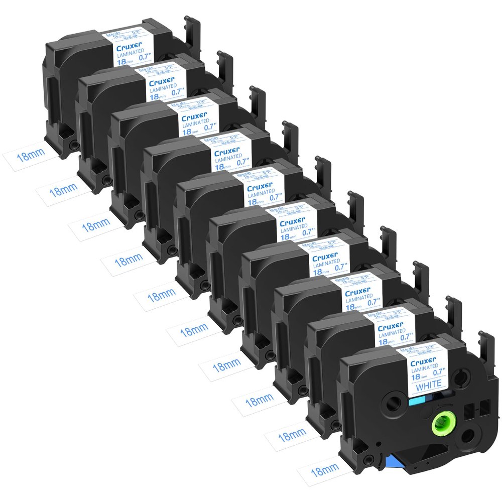 Cruxer 10 Pack Compatible for P-Touch TZe-243 TZe243 18mm 3/4" 0.7" Blue on White Laminated Label Tape Replacement for Ptouch PT-D450 D400AD D600 P700 P750W H500LI PT1810 1880C 2730 Label Maker