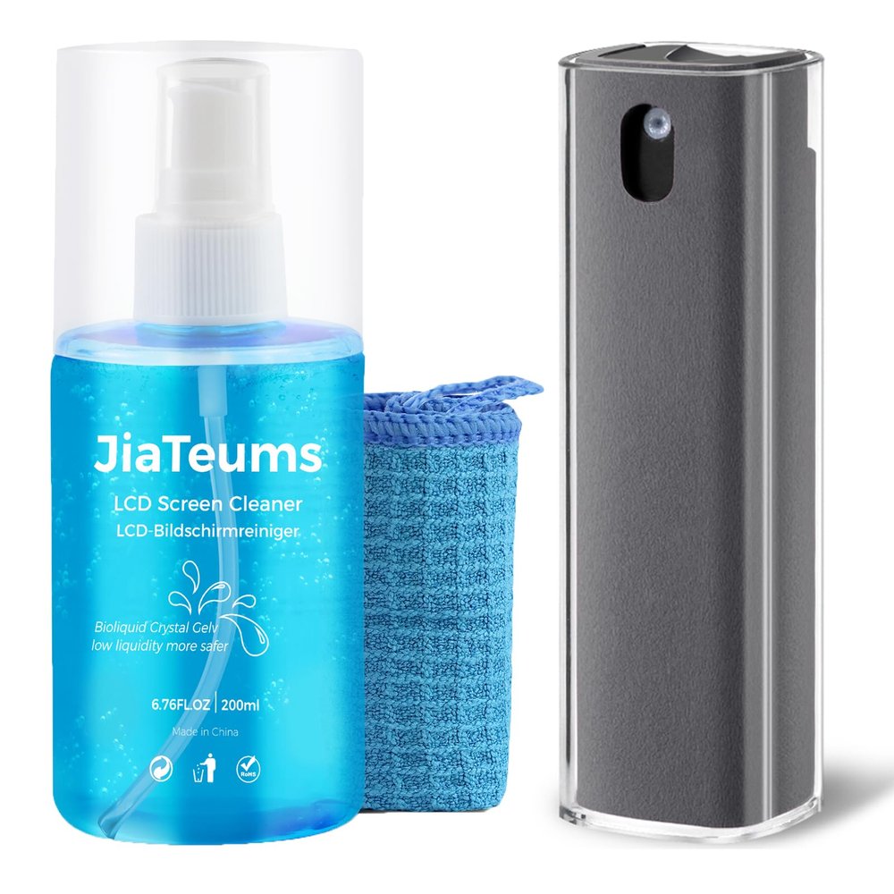 JiaTeums Touchscreen Mist Cleaner Spray, (20ml Upgrade Extra Large Ver.) Screen Cleaner Spray Tool for Phone Laptop Device Lens TV PC Car Screen with Refill, Brush & Microfiber Cloth