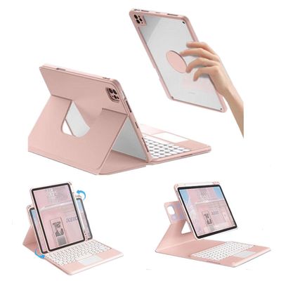 GOOVEN Keyboard Cover for iPad 10th Gen 10.9 inch with Touchpad 360 Rotating Stand, Magnet Detachable Bluetooth Keyboard, Transparent Back Shell (Blue)