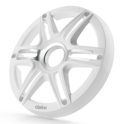 Clarion CMGP-101-SW 10-inch Premium Subwoofer Grille Sport Style, White, with Metallic Silver Accents