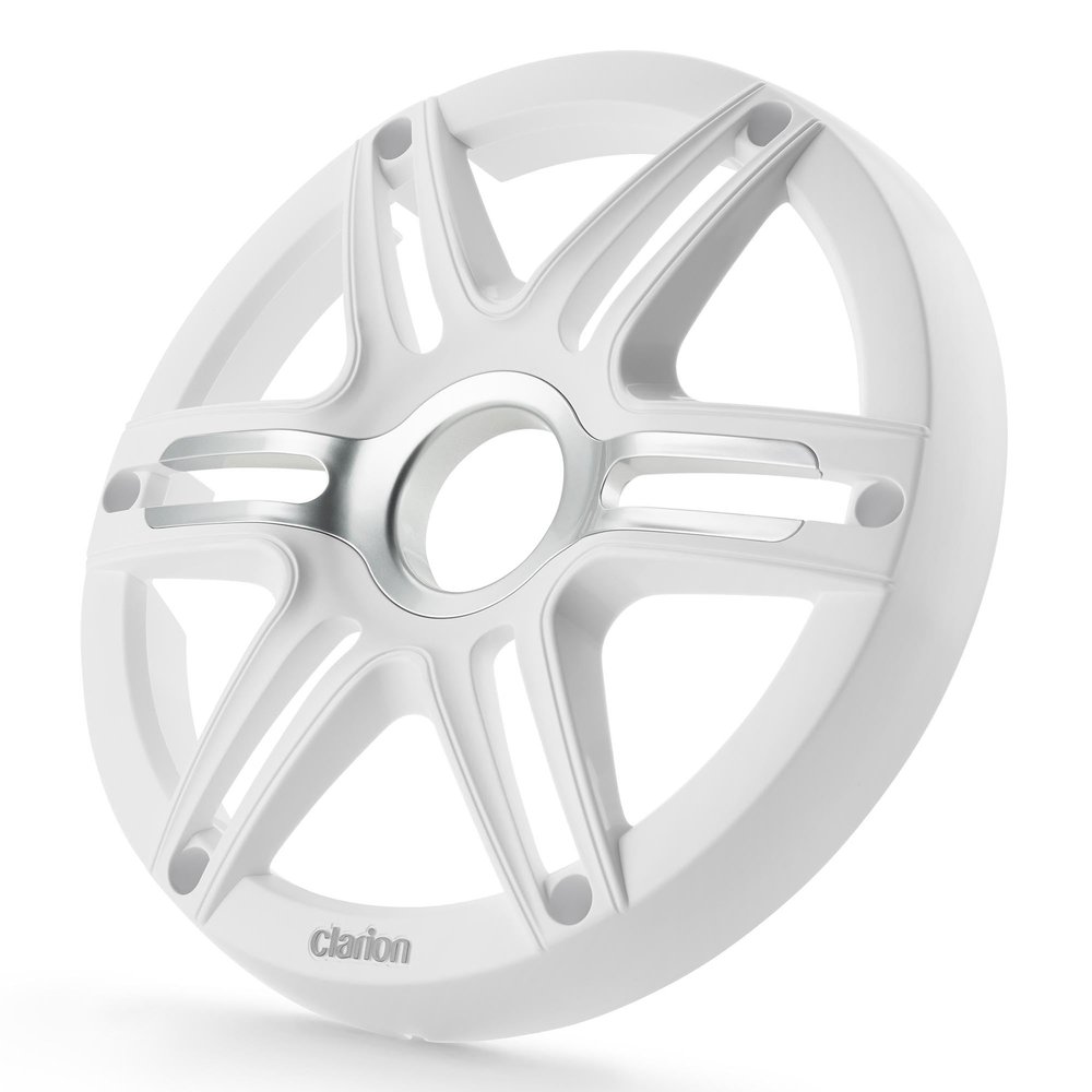 Clarion CMGP-101-SW 10-inch Premium Subwoofer Grille Sport Style, White, with Metallic Silver Accents