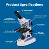 Accu-Scope Compound Microscope EXM-150 - Monocular Head, 40-400X Magnification, Disc Diaphragm, Cordless LED Illumination - Student Proof Biological Microscope for School Laboratory & Home view 2