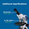 Accu-Scope Compound Microscope EXM-150 - Monocular Head, 40-400X Magnification, Disc Diaphragm, Cordless LED Illumination - Student Proof Biological Microscope for School Laboratory & Home view 3