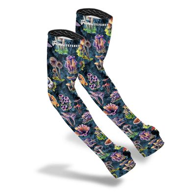 FARMER'S DEFENSE Gardening Arm Sleeves|UV Cooling Protective Sleeve Women & Men|Anti-Scratch Cover Sun UPF Outdoor Protection - Fungi Foragers - Gray - L/XL