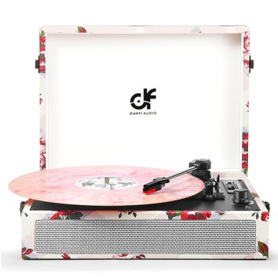 DANFI Floral Bluetooth Record Player with Built-in Speakers,USB Recording,3-Speed Portable Vintage Turntable