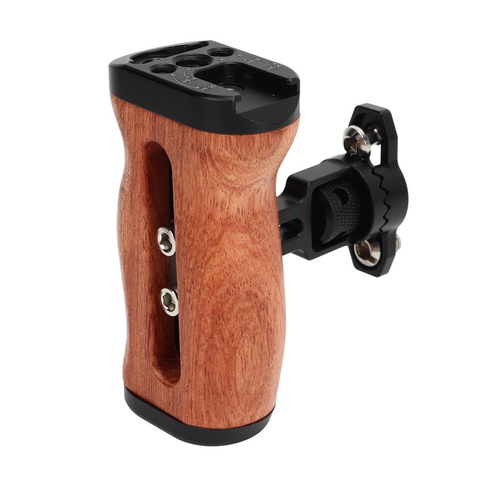 Wooden Handle Grip Left Right, Wooden Camera Cage Handle Grip with 1/4 Inch Screw Hole, 3/8 Inch Screw Hole, Cold Shoe Mount, Ergonomic Design
