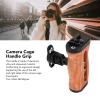 Wooden Handle Grip Left Right, Wooden Camera Cage Handle Grip with 1/4 Inch Screw Hole, 3/8 Inch Screw Hole, Cold Shoe Mount, Ergonomic Design view 3