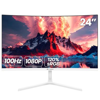 CRUA 24 Inch Curved Monitor, FHD(19201080P) 100HZ 120% sRGB Computer Monitors, Narrow Bezels on Three Sides, Blue Light Filter PC Monitor for Home, Office and Dormitory(HDMI, VGA)-White