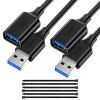2 Pack USB 3.0 Extension Cable - 5FT USB A Male to Female, Compatible with Flash Drive, Hard Drive, Card Reader, Webcam, Printer, Keyboard, Mouse, Playstation, Xbox, VR Headset view 1