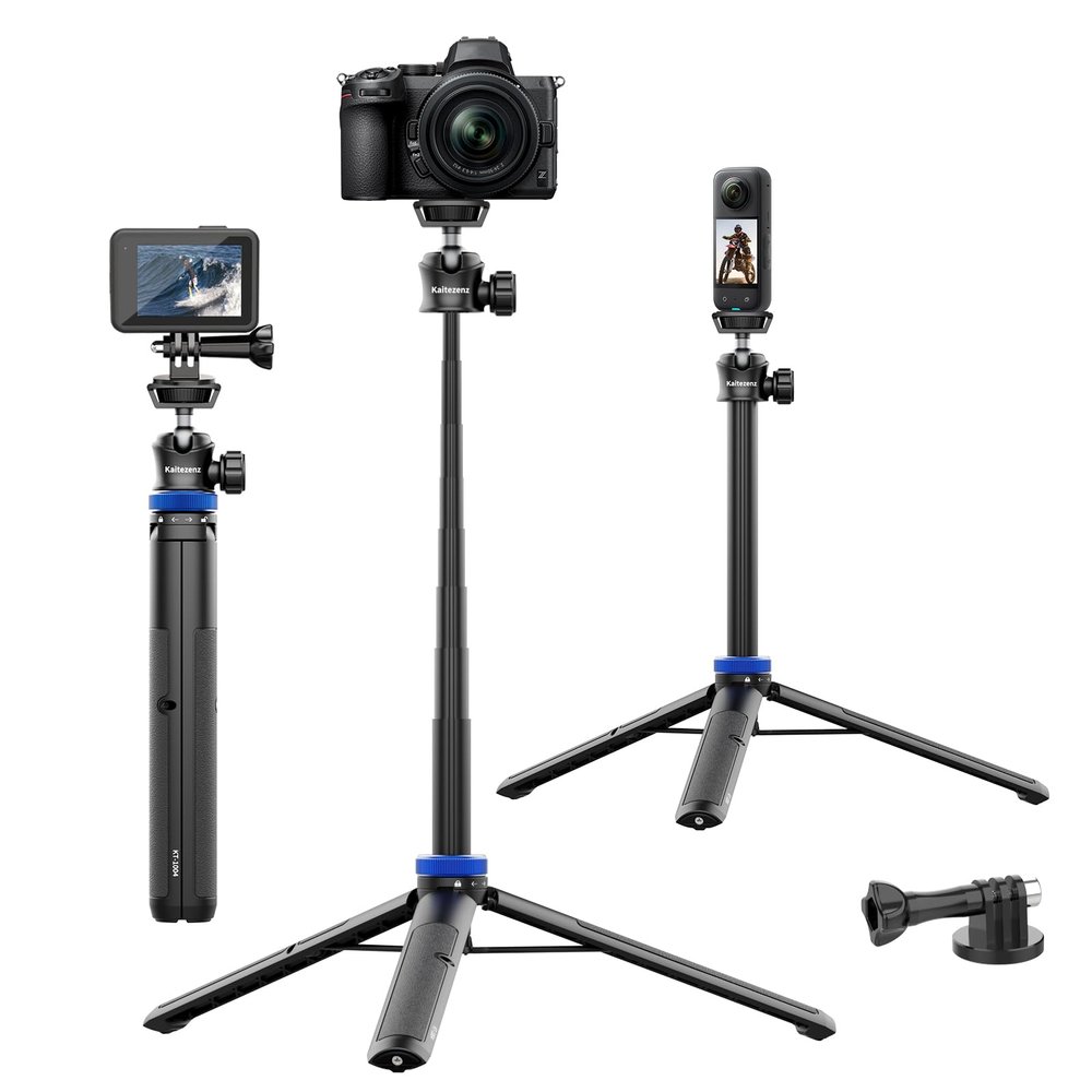 Kaitezenz Selfie Stick Tripod for Gopro Camera, 62" Extendable Tripod Stand with 360 Ball Head 1/4" Screw, Portable Lightweight Camera Tripod for GoPro Max Hero 13 12 11 10 9 8 DJI OSMO Action Camera