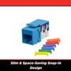 Simply45 Cat5e Unshielded 90 Degree Keystone Jack - Blue, 25 Pack - 8P8C, IDC Cap, ANSI/TIA 568.2-D, ISO/IEC 11801 Class D, Supports S45 Snap-On ID Bars - S45-3590BL-25 view 3
