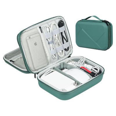 miloocul EVA Electronic Accessories Storage Case Large Shockproof Waterproof Storage Bag for Electronics Organizer Portable Cable Storage Bag for Travel or Work (Green, Double Layer)