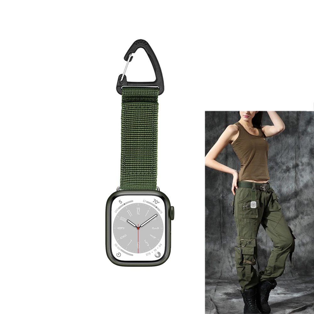 Nylon Strap Compatible with Apple Watch Fob Clip Holder Carabiner,Military Tactical Band Breathable Molle Webbing Canvas Keychain with Metal Buckle for iWatch Series Ultra 8 7 6 5 4 3 2 1 SE