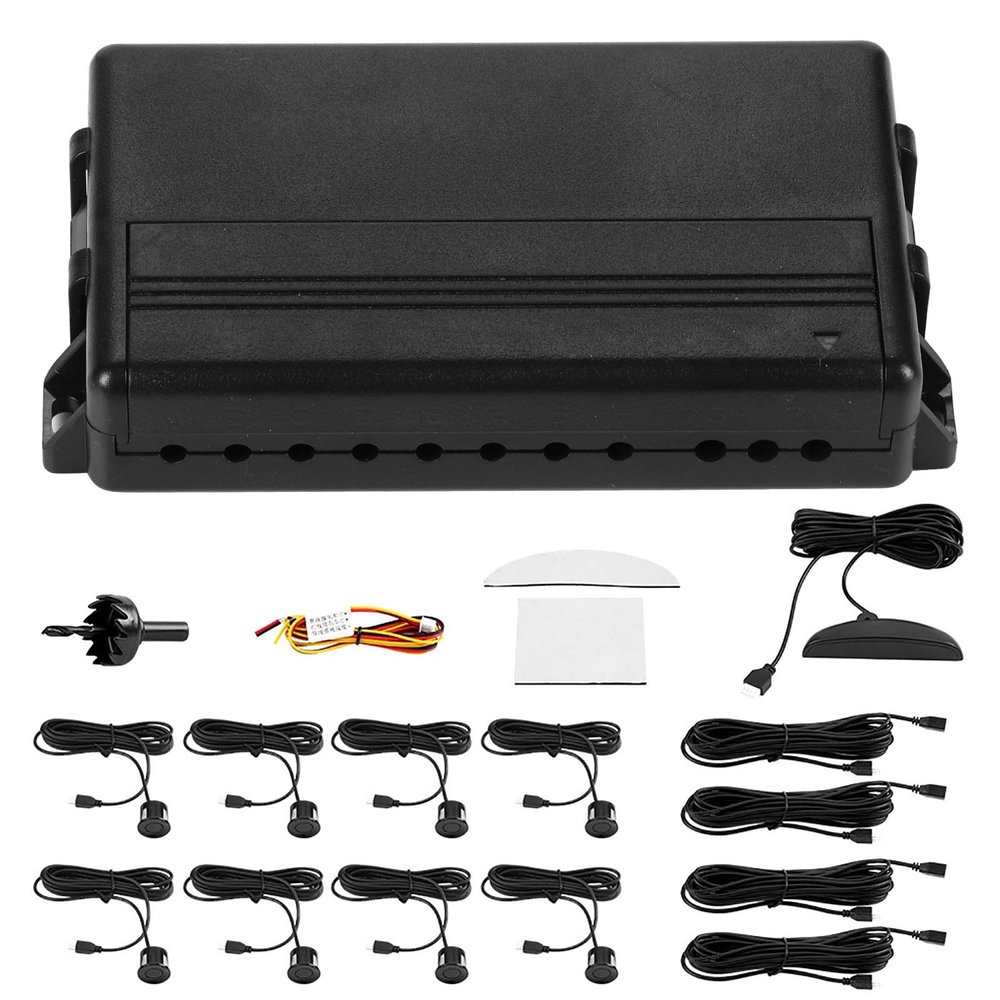 Backup Parking Sensors, DC 12V Car Reverse Backup Radar Buzzer LED Parking Detector Monitor System with 8 Radar Sensor 0.3-2.5m Detecting Distance