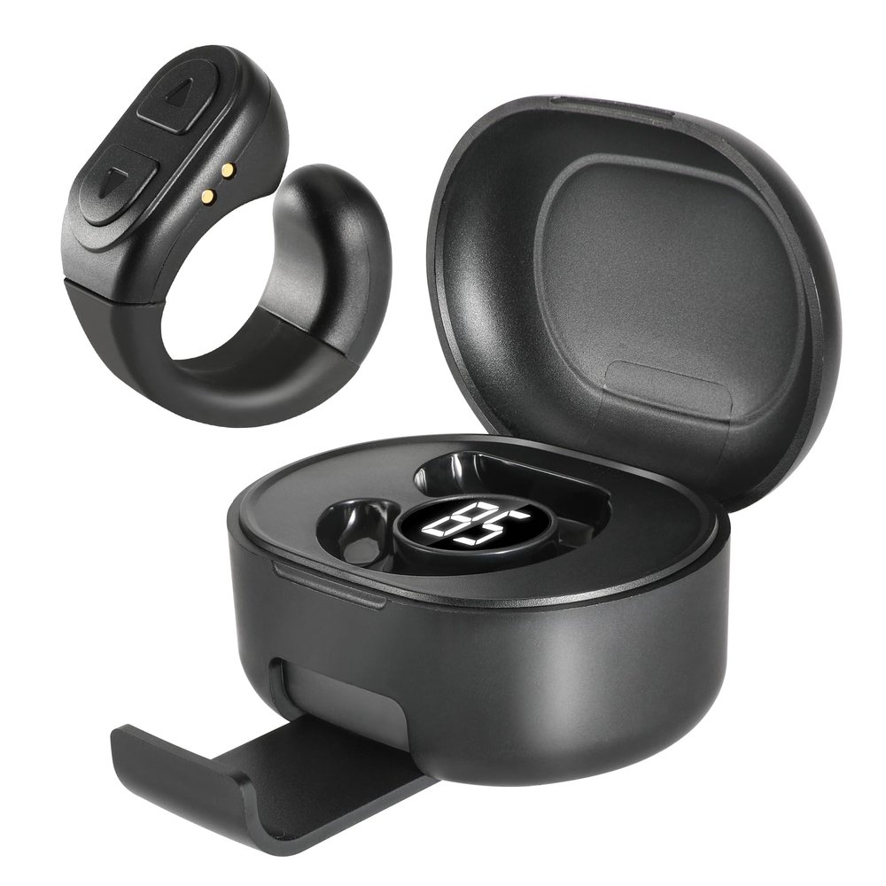 TUZTUALA Upgrade Scrolling Ring, Remote Control for TikTok, Bluetooth Ring Scroller with Stand, Bluetooth Camera Remote Compatible with iPhone, iPad, iOS Android Cell Phone-Black