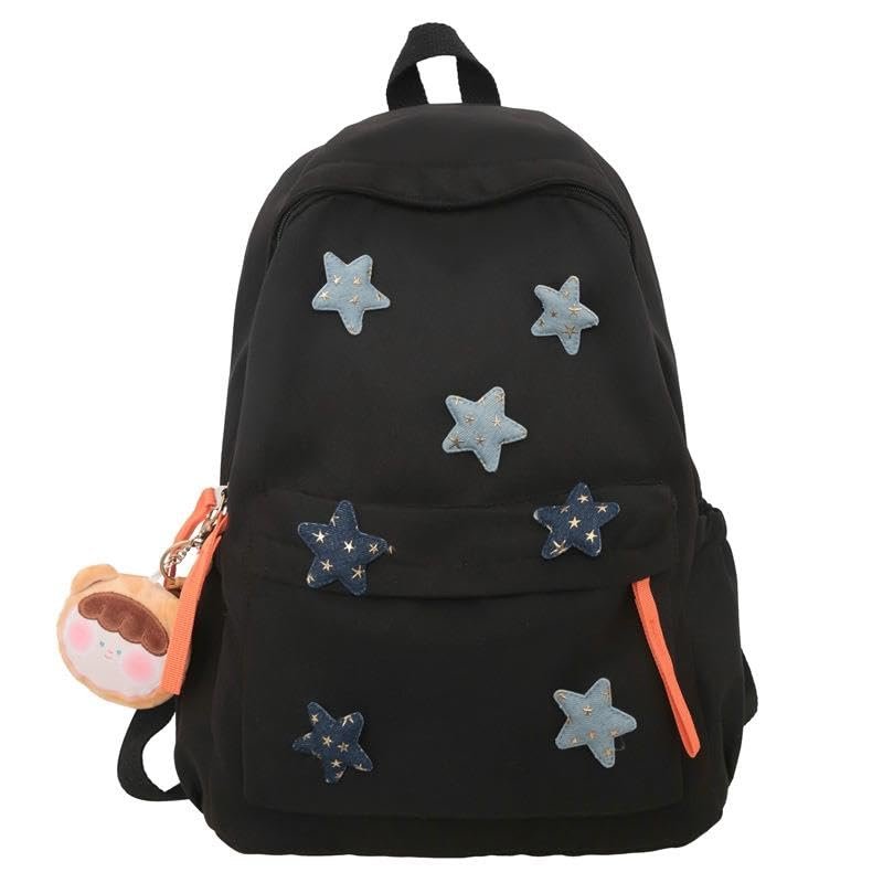 ANEBIPLE Cute Backpack with Bonus Accessories Kawaii Pentagram Badge Ins Versatile Backpack, Large Capacity (06 Black)