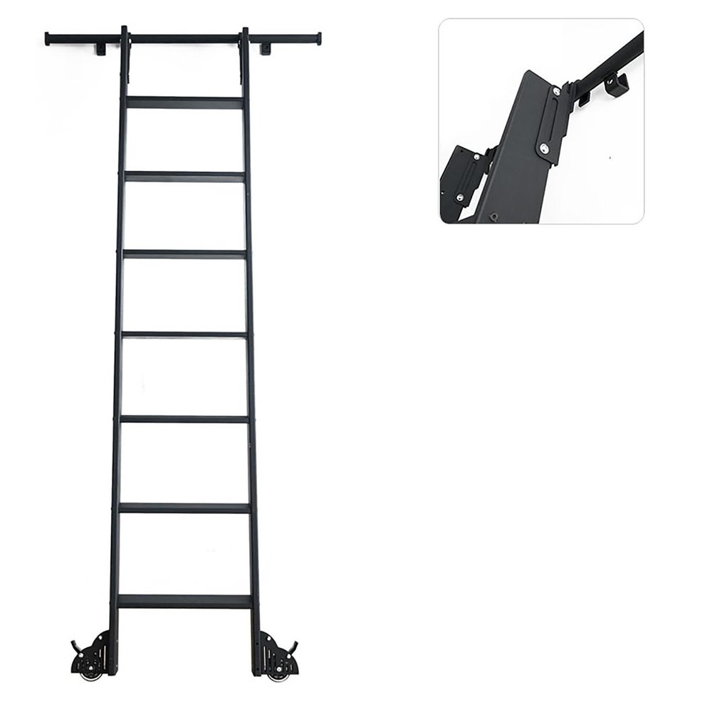 Black Sliding Ladder Hardware, Hook On Tensible Rolling Ladder Hardware Library Sliding Ladder Hardware Kit 3.3ft-26.2ft Track/Rail(No Ladder), Limited to Ladder Thickness 2.5cm (Size : 23ft/700cm tr