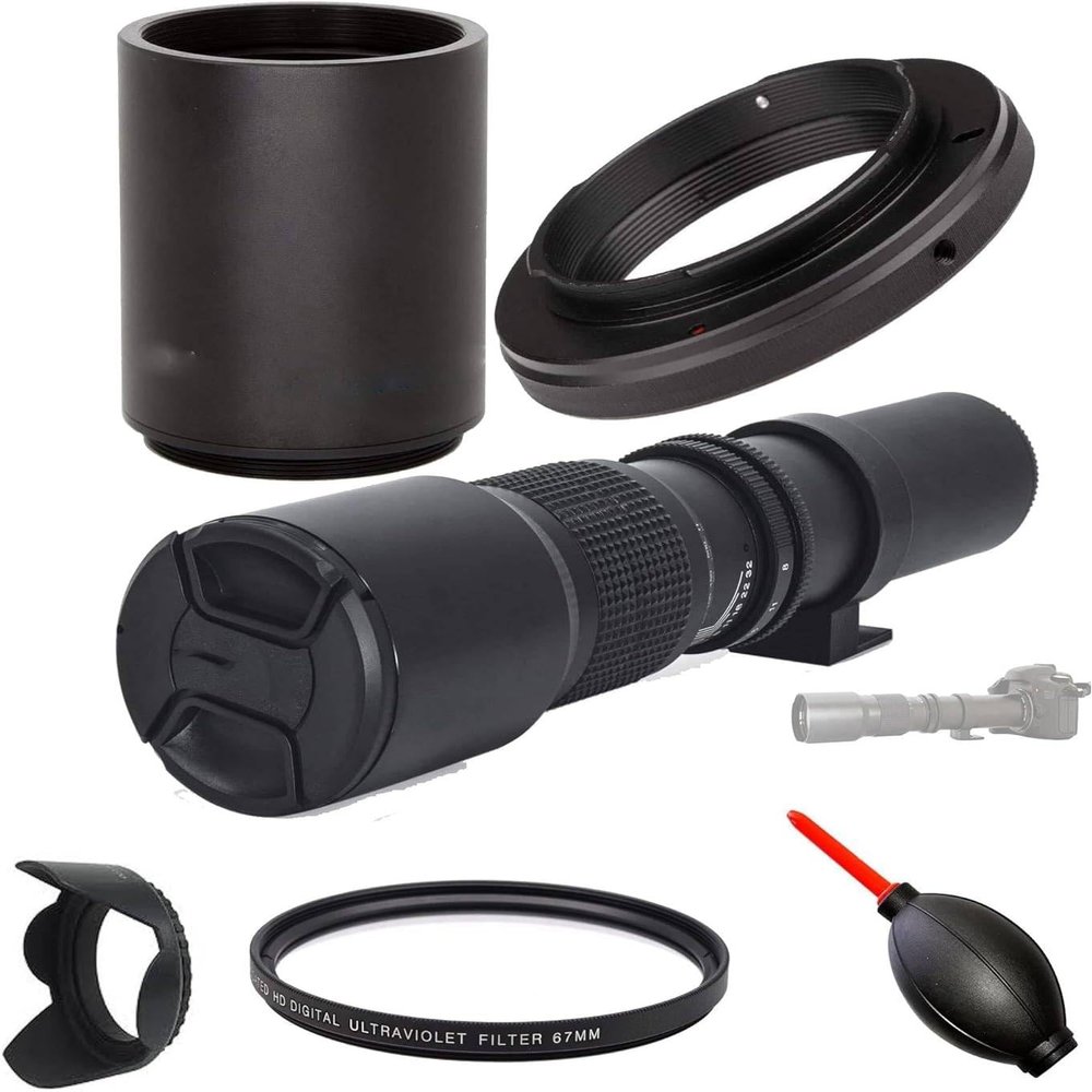 OPTURA HD 500mm/1000mm f/8 Manual Telephoto Lens for for Canon EOS 4000D 2000D 1200D 80D 90D Rebel T3i T4i T5 T5i T6 T7 T6i T7i SL1 SL2 5D III IV 6D 7D II 60D 70D 77D