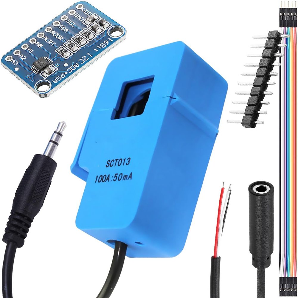 DAOKAI Current Transformer SCT-013-000 Non-invasive Split Core Current Transformer AC 100A/50mA + ADS1115 ADC Conversion Board with Male and Female Dupont Cable Audio Female Cable