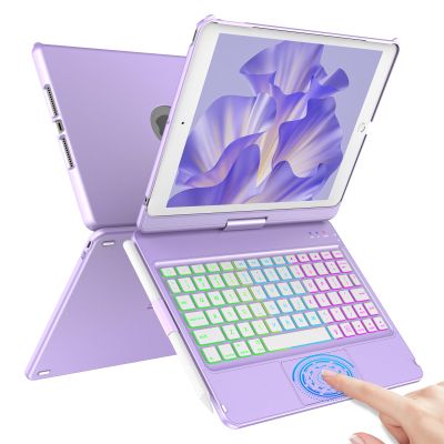 COO Keyboard Case for on iPad 10.2" 9th/8th/7th Gen, Under iPad Air 10.5"(3rd Gen)/in iPad Pro 10.5 in, Backlit 10 Color 360 Screen Rotation Case for on iPad with Keyboard, Auto Sleep/Wake - Lavender