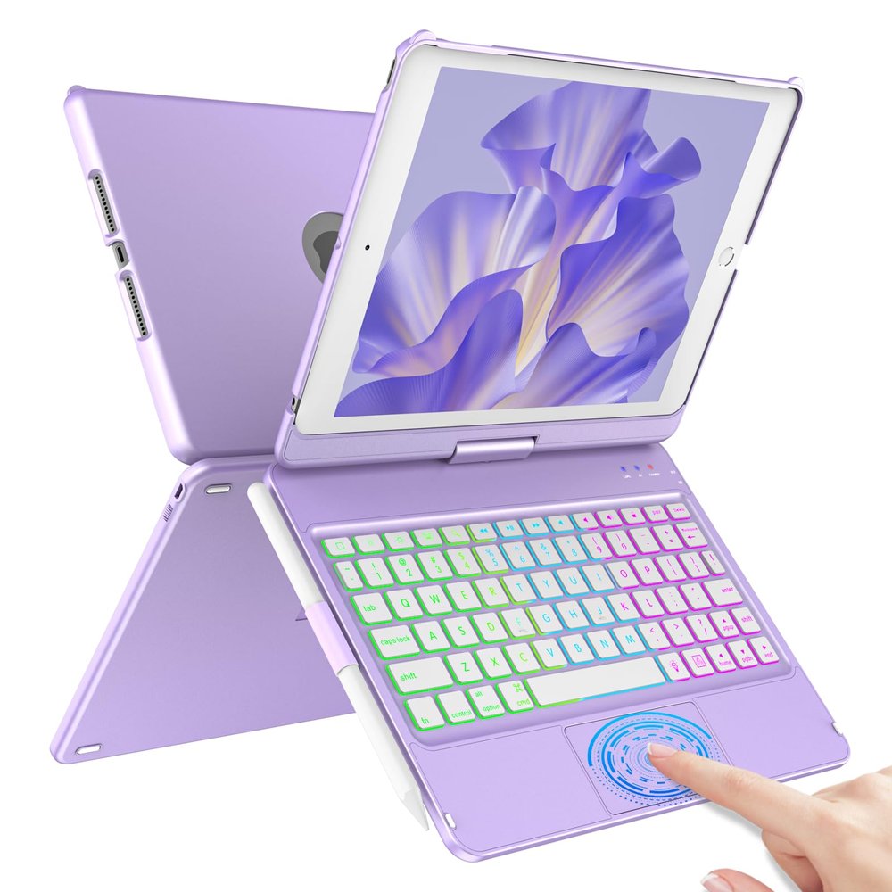 COO Keyboard Case for on iPad 10.2" 9th/8th/7th Gen, Under iPad Air 10.5"(3rd Gen)/in iPad Pro 10.5 in, Backlit 10 Color 360 Screen Rotation Case for on iPad with Keyboard, Auto Sleep/Wake - Lavender