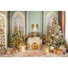 Laeacco Merry Christmas Backdrop 12x8FT Christmas Fireplace Photography Background Interior Room Xmas Tree Gifts Winter Holiday Christmas New Year Party Decor Banner Family Photo Studio Props view 1