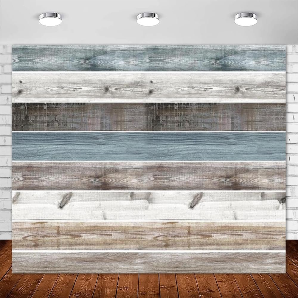 10x8ft Wooden Large Backdrop Rustic Countryside Wood Wall Backdrops Brown White Blue Vintage Wooden Photography Background for Party Baby Shower Photo Shoot Cake Smash Wedding Birthday Backdrop