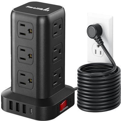 PD20W Surge Protector Power Strip Tower, 15FT Extension Cord with Multiple Outlets, 12 AC 4 USB (1 USB C)Mini Power Strip with USB Ports, Surge Protector Tower Overload Protection for Office, Desk