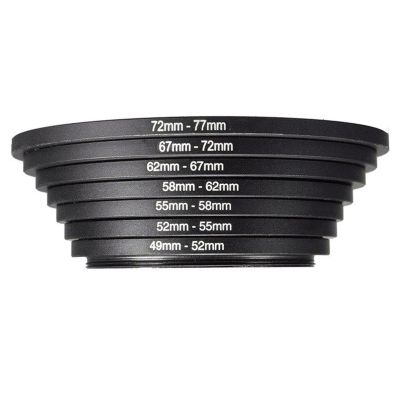 7Pcs Filter Ring Adapter Set, Aluminum Camera Lens Filter Ring Adapter Kit, Camera Professional Mini Step Up, Camera Accessories(49-52mm 52-55mm 55-58mm 58-62mm 62-67mm 67-72mm 72-77mm)