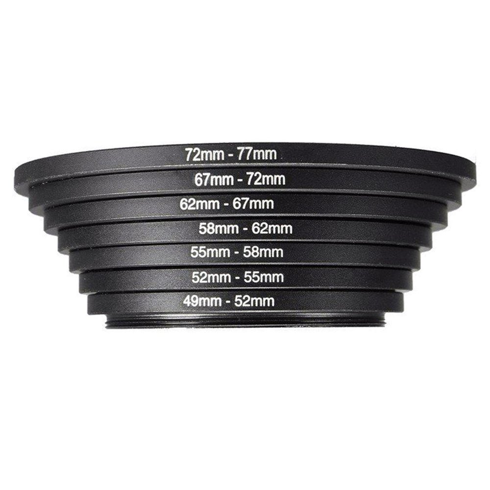 7Pcs Filter Ring Adapter Set, Aluminum Camera Lens Filter Ring Adapter Kit, Camera Professional Mini Step Up, Camera Accessories(49-52mm 52-55mm 55-58mm 58-62mm 62-67mm 67-72mm 72-77mm)