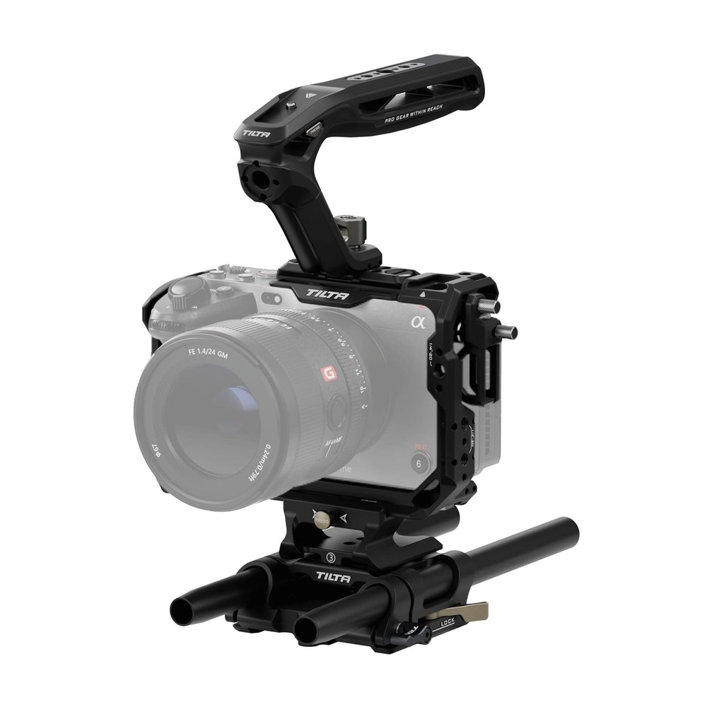 Tilta Camera Cage Basic Kit for FX3/FX30 V2 | Includes Cage, Top Handle, Baseplate & More | Top Plate NATO Rail, Cold Shoe, 1/4"-20 and 3/8"-16 | Thumb Screw Design | Black