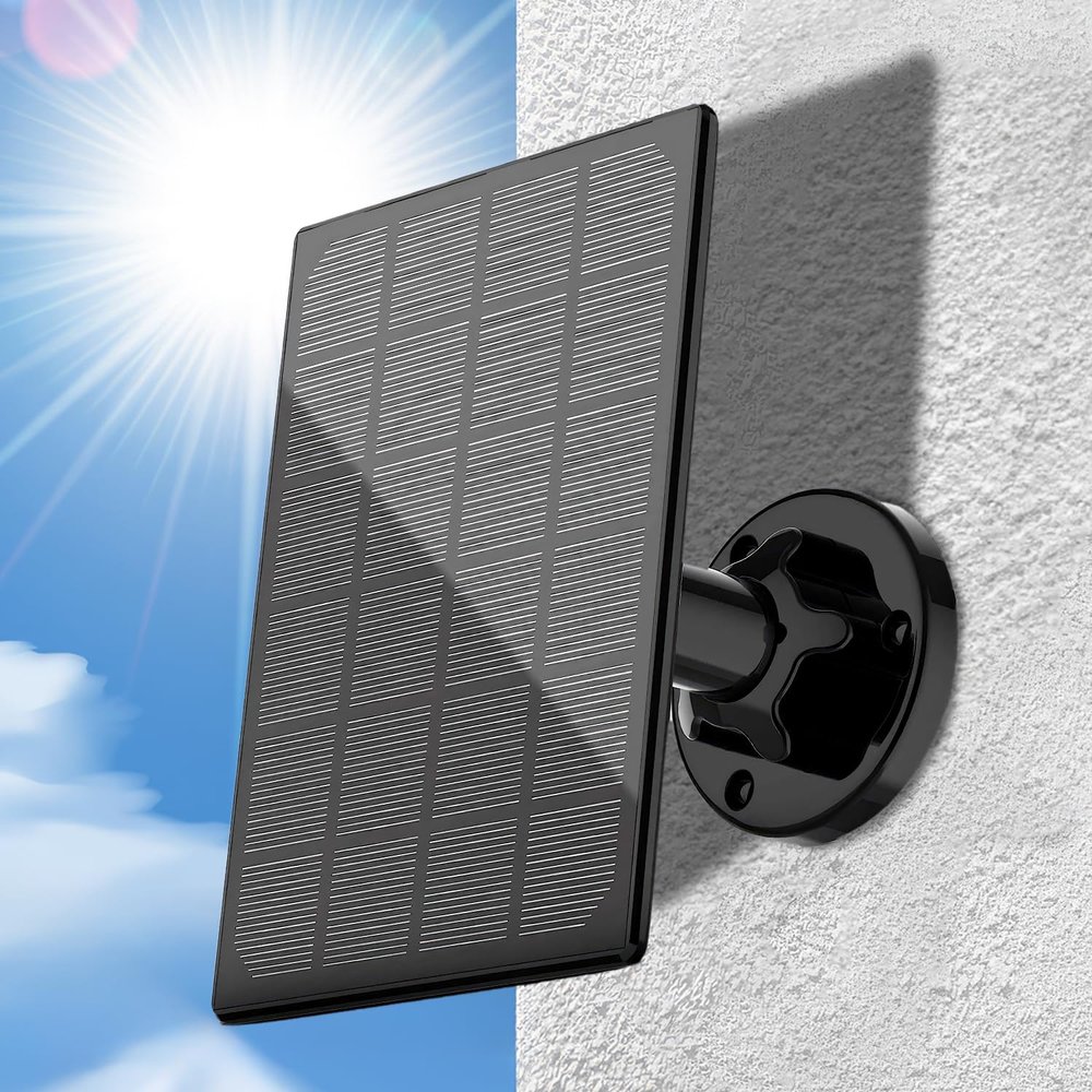 3W Solar Panel for Outdoor Wireless Security Camera, Continuously Power USB Solar Panel IP65 Waterproof, Adjustable Security Wall Mount (Black)