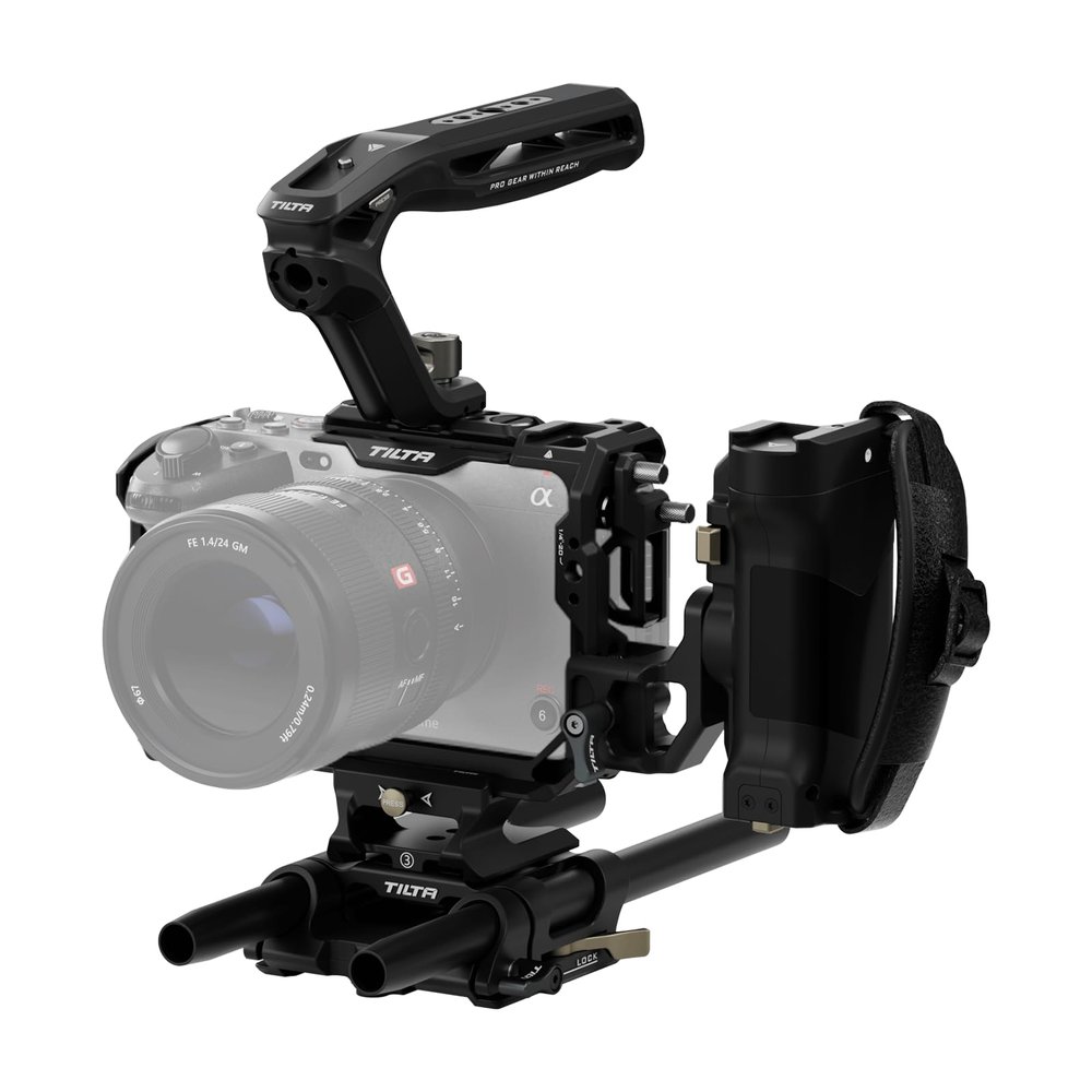 Tilta Camera Cage Pro Kit Compatible with Sony FX3/FX30 V2 | Includes Cage, Top Handle, Advanced Side Handle, Baseplate, and More | NATO Rail, Cold Shoe, 1/4"-20 and 3/8"-16 | TA-T16-C-B Black