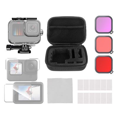 Sport Camera Waterproof Case 35M Protective Underwater Housing Shell with Storage Case Tempered Glass Lens Protectors Color Filters Replacement for GoPro Hero10 9 Surfing Snorkeling Deep Diving