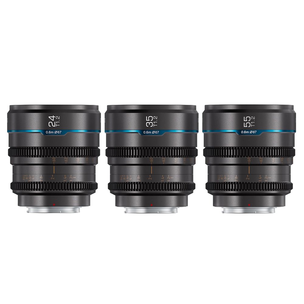 SIRUI Night Walker S35 Manual Focus Cine Lens Set, 24mm, 35mm, 55mm, T1.2 Large Aperture M4/3 Mount Lens for BMPCC4K, GH5II, GH5S, GH6, Z Cam (MS-3SMG, Metal Gray)
