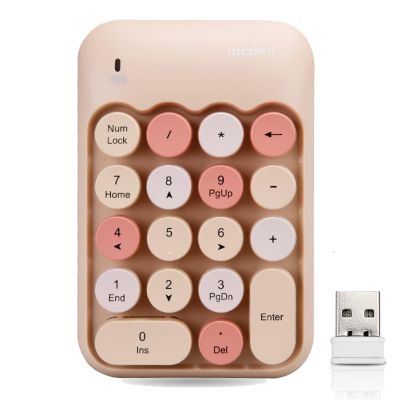 Lomiluskr Wireless Numeric Keypad with 2.4G USB Receiver, Cute Colorful Round Keycaps, Portable Financial Accounting Numpad Number Keyboard, Suitable for PC, Laptop (Milk Tea)