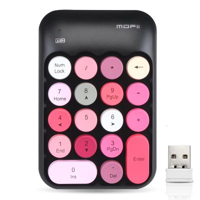Lomiluskr Wireless Numeric Keypad with 2.4G USB Receiver, Cute Colorful Round Keycaps, Portable Financial Accounting Numpad Number Keyboard, Suitable for PC, Laptop (Black)