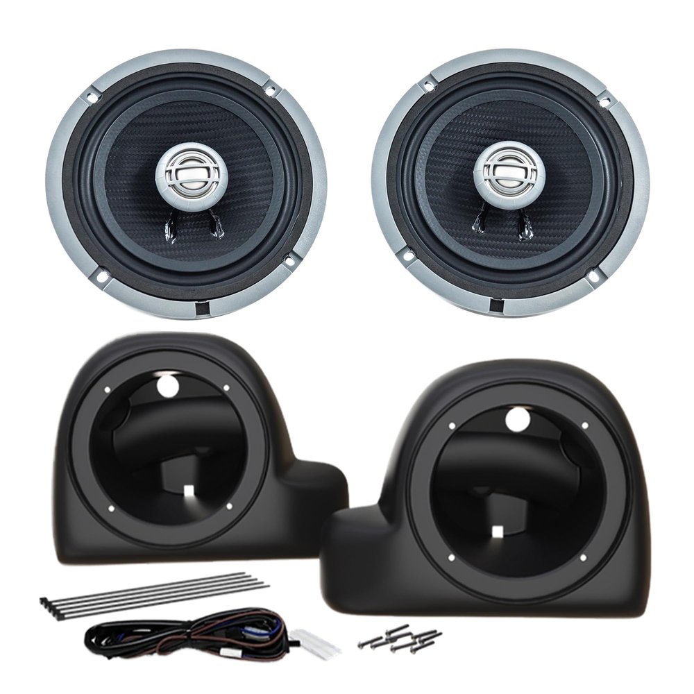 Kenwood XM65F 6.5" Coaxial Speakers with CA-POD14AC Lower Fairing Speaker Pod Adaptors Designed for Select 2014+ Air Cooled HD Motorcycles