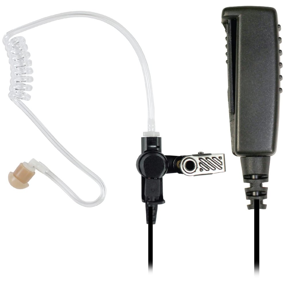 PRYME SPM-2300-T8 is a 2-Wire Style Surveillance Kit with a Clear Acoustic Tube Earphone w/Twist Connect Locking Mechanism. It Features a Lapel-Style mic with a Stealth Clothing Clip.
