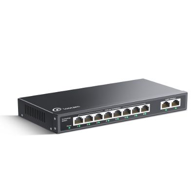Loocam 10 Port PoE Switch with 8 Ports, 2 Uplink, 96W, 802.3af/at PoE+ 100Mbps, Plug & Play Unmanaged Network Switch, Desktop or Wall Mount