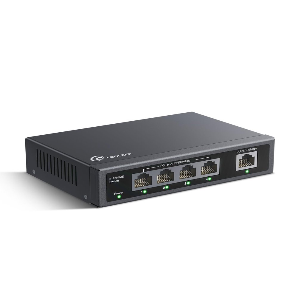 5 Port PoE+ Switch - 4 PoE Ports, 1 Uplink, 100Mbps, 65W, Extend to 250M, Unmanaged Plug & Play Network Switch