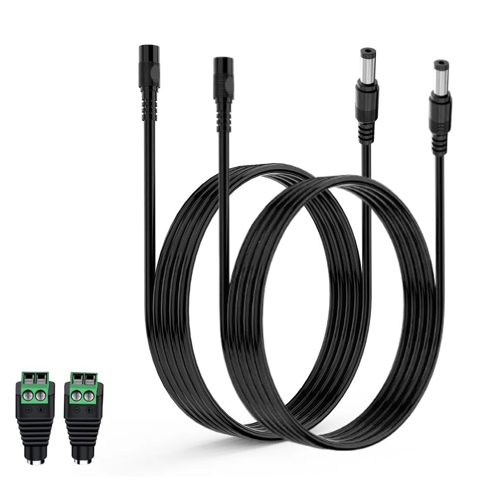 2 Pack 3FT 1M DC Power Extension Cable 5.5mm x 2.1mm, Universal DC 12V Power Extension Cable for Security Camera, LED Strip, CCTV IP Surveillance (2 Pack, Black)