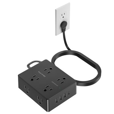 Surge Protector Power Strip, Olcorife 15ft Long Extension Cord with 8 Outlets 4 USB Ports(1 USB C), Flat Wall Plug Outlet Extender, College Dorm Room Essentials, Black