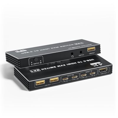 BolAAzuL USB C to HDMI KVM Switch 4K 60Hz, Type-C KVM Switch HDMI for 2 Computers Share 1 HDMI Monitor, 1 Set of Mouse&Keyboard - 2 USB Video Cables Included