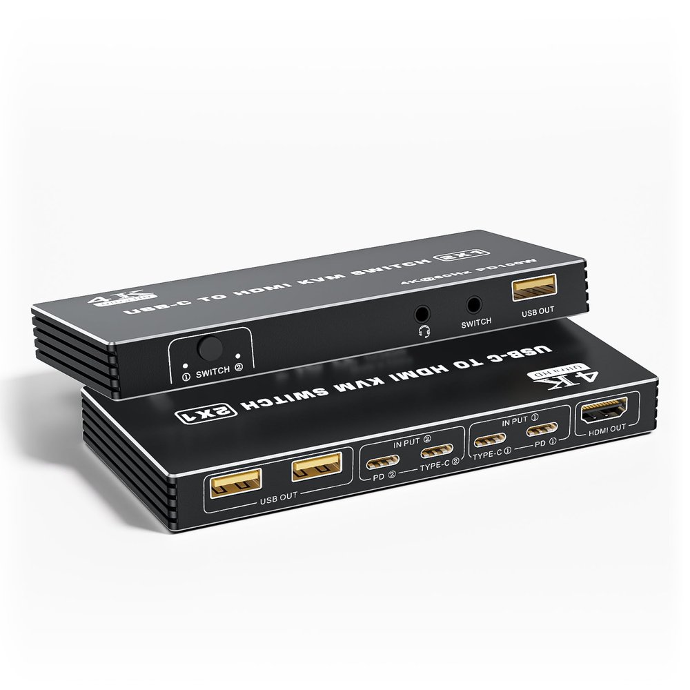BolAAzuL USB C to HDMI KVM Switch 4K 60Hz, Type-C KVM Switch HDMI for 2 Computers Share 1 HDMI Monitor, 1 Set of Mouse&Keyboard - 2 USB Video Cables Included