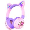 iClever Kids Bluetooth Headphones, Light Up Cat Ear,60H Playtime, USB C Fast Charging, Safe Volume 74/85dBA, Bluetooth 5.3,Toddler Headphones Wireless for iPad Tablets Travel,Meow Cookies-Peach Pink view 1