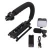 Handheld Camera Stabilizer Bracket,Portable U Shape Video Holder with LED Fill Light and Microphone for Interview Photography Portable DV Bracket Studio Kit Cold Shoe Tripod Head All Cameras Home view 1