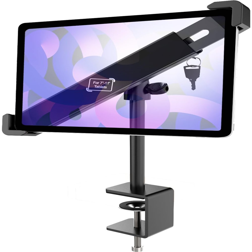 Wukanleng Desktop Clamp Tablet Holder for Anti-Theft with Lock and Keys, Aluminum iPad Kiosk Stand with 360 Rotating for Store POS Reception for iPad Pro/Air/Mini, Surface, Galaxy Tabs 7-11" Tablets